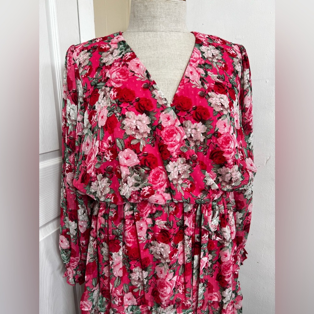 Maison Tara Faux Wrap Floral Dress For Women Plus Size 24W NWT Long Sleeve